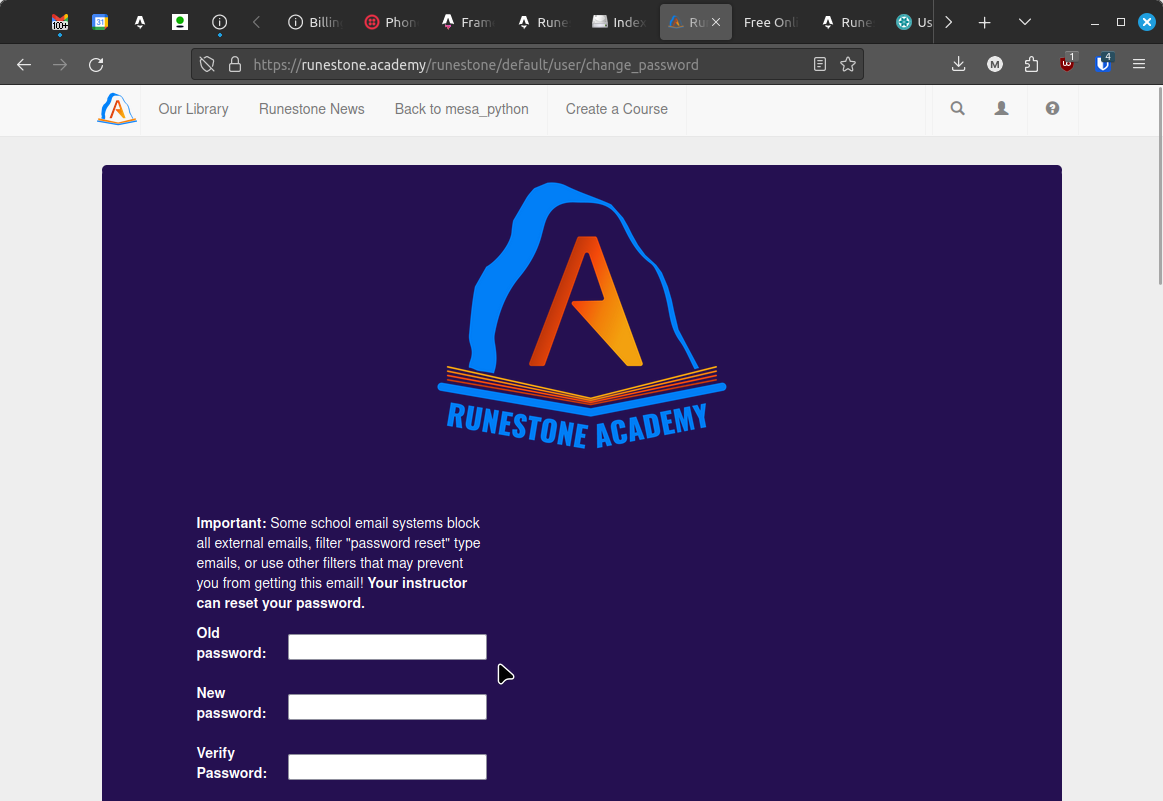 Change password form