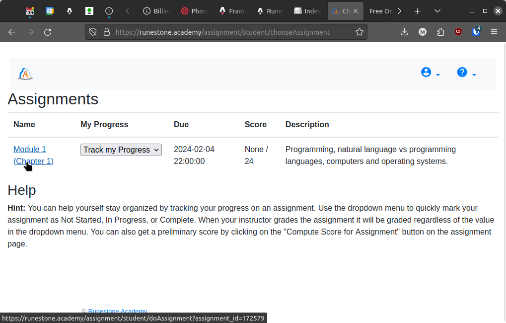 Module/week 1 assignment in a list